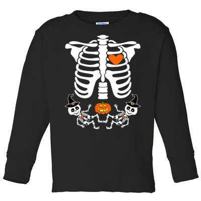 Pregnant Halloween Skeleton Baby Twins Witch Pumpkin Costume Toddler Long Sleeve Shirt