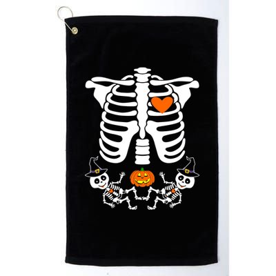 Pregnant Halloween Skeleton Baby Twins Witch Pumpkin Costume Platinum Collection Golf Towel