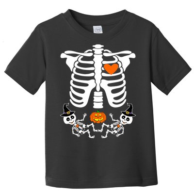 Pregnant Halloween Skeleton Baby Twins Witch Pumpkin Costume Toddler T-Shirt