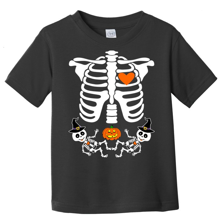 Pregnant Halloween Skeleton Baby Twins Witch Pumpkin Costume Toddler T-Shirt