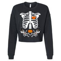 Pregnant Halloween Skeleton Baby Twins Witch Pumpkin Costume Cropped Pullover Crew