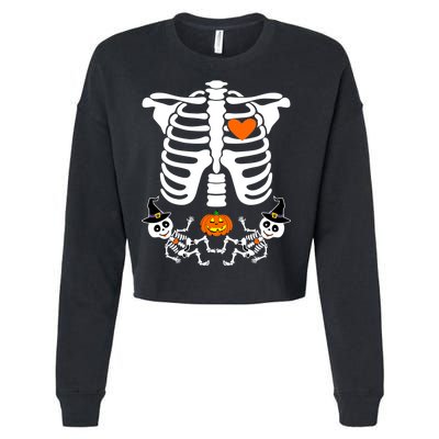 Pregnant Halloween Skeleton Baby Twins Witch Pumpkin Costume Cropped Pullover Crew