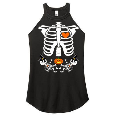 Pregnant Halloween Skeleton Baby Twins Witch Pumpkin Costume Women's Perfect Tri Rocker Tank