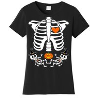 Pregnant Halloween Skeleton Baby Twins Witch Pumpkin Costume Women's T-Shirt