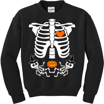 Pregnant Halloween Skeleton Baby Twins Witch Pumpkin Costume Kids Sweatshirt