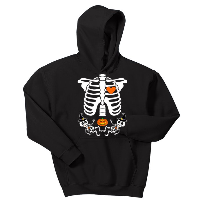 Pregnant Halloween Skeleton Baby Twins Witch Pumpkin Costume Kids Hoodie