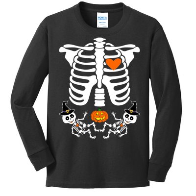 Pregnant Halloween Skeleton Baby Twins Witch Pumpkin Costume Kids Long Sleeve Shirt