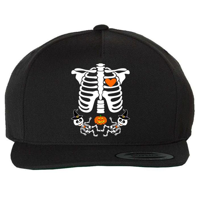 Pregnant Halloween Skeleton Baby Twins Witch Pumpkin Costume Wool Snapback Cap