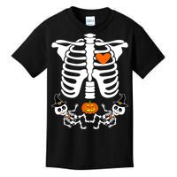 Pregnant Halloween Skeleton Baby Twins Witch Pumpkin Costume Kids T-Shirt