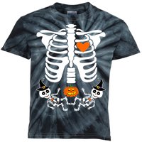 Pregnant Halloween Skeleton Baby Twins Witch Pumpkin Costume Kids Tie-Dye T-Shirt