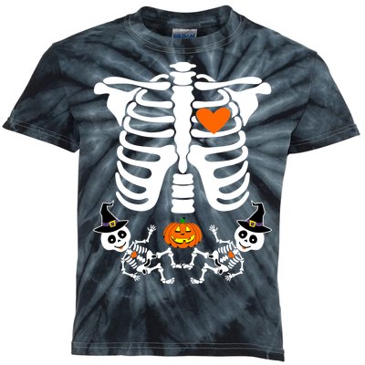 Pregnant Halloween Skeleton Baby Twins Witch Pumpkin Costume Kids Tie-Dye T-Shirt