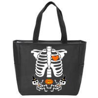 Pregnant Halloween Skeleton Baby Twins Witch Pumpkin Costume Zip Tote Bag