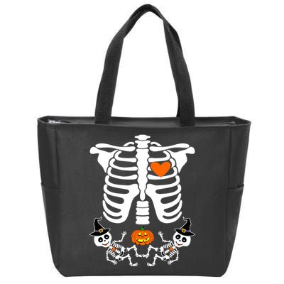 Pregnant Halloween Skeleton Baby Twins Witch Pumpkin Costume Zip Tote Bag