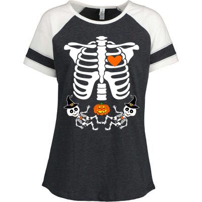 Pregnant Halloween Skeleton Baby Twins Witch Pumpkin Costume Enza Ladies Jersey Colorblock Tee