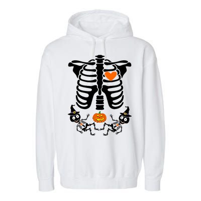 Pregnant Halloween Skeleton Baby Twins Witch Pumpkin Costume Garment-Dyed Fleece Hoodie