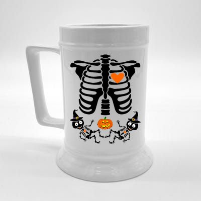 Pregnant Halloween Skeleton Baby Twins Witch Pumpkin Costume Beer Stein