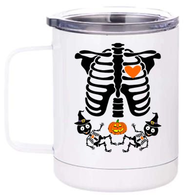 Pregnant Halloween Skeleton Baby Twins Witch Pumpkin Costume 12 oz Stainless Steel Tumbler Cup