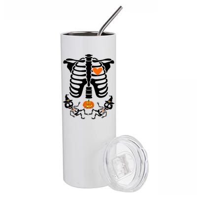 Pregnant Halloween Skeleton Baby Twins Witch Pumpkin Costume Stainless Steel Tumbler