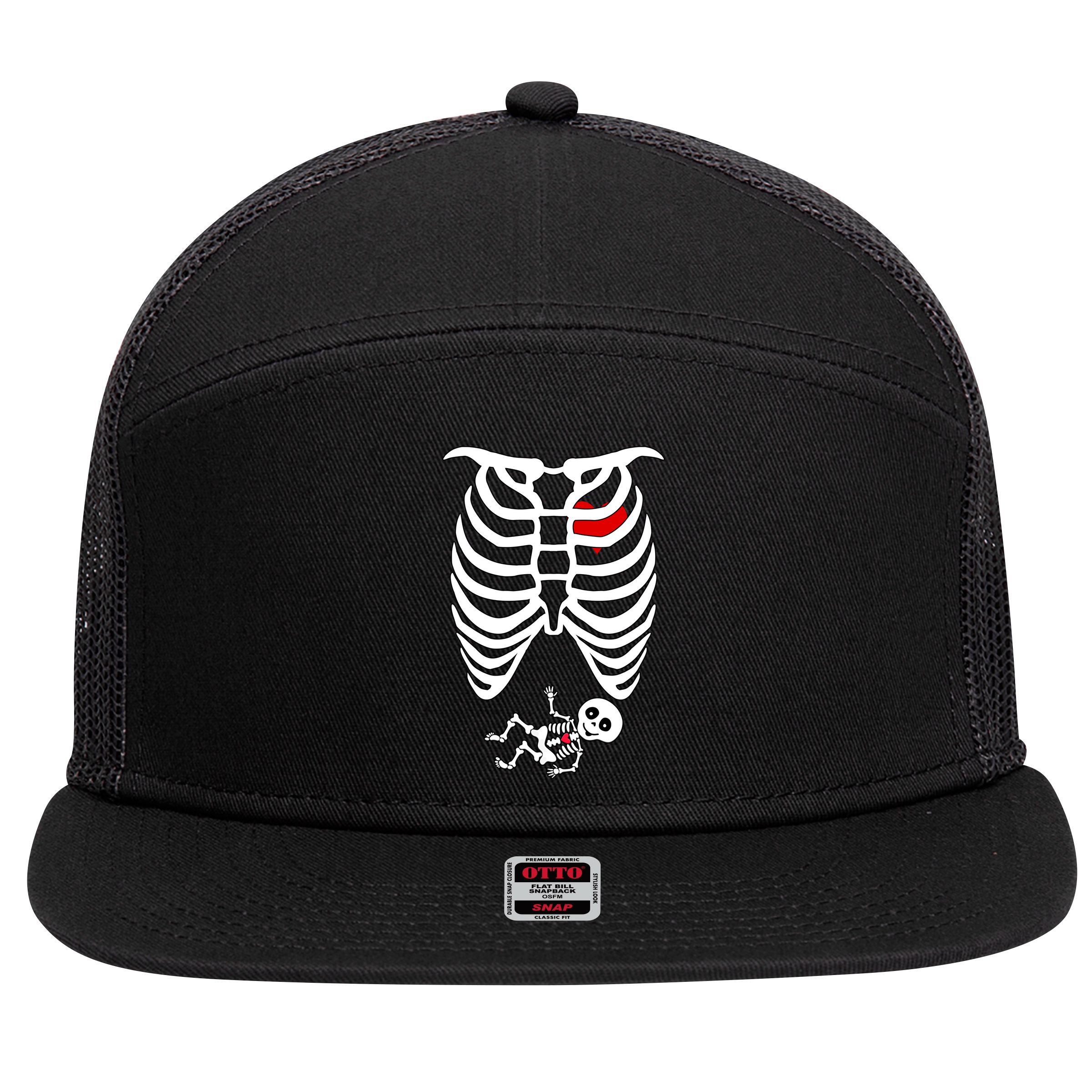 Pregnant Skeleton 7 Panel Mesh Trucker Snapback Hat