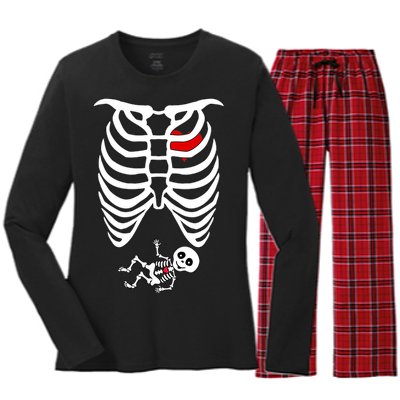 Pregnant Skeleton Women's Long Sleeve Flannel Pajama Set 