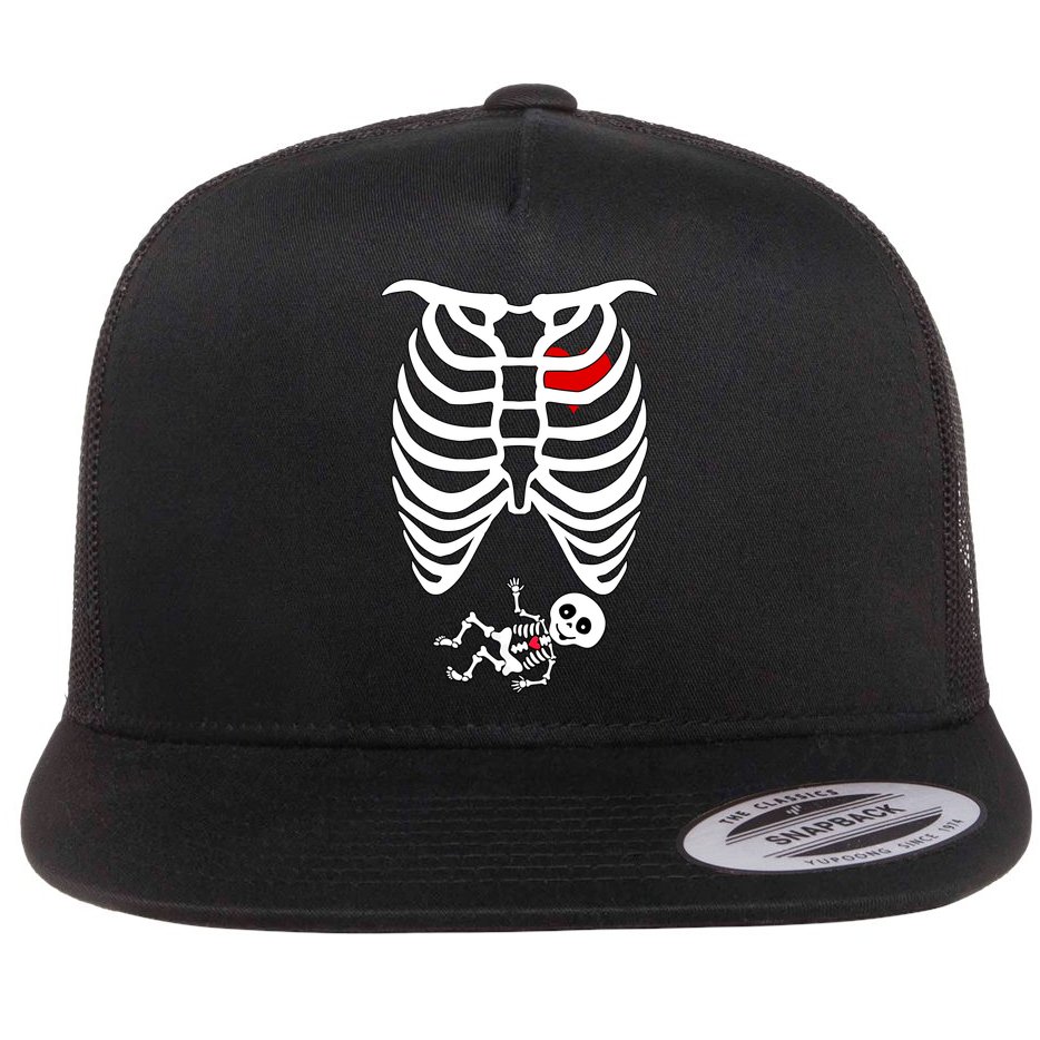 Pregnant Skeleton Flat Bill Trucker Hat
