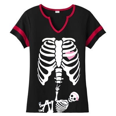 Pregnant Skeleton Baby Girl Halloween Costume Ladies Halftime Notch Neck Tee