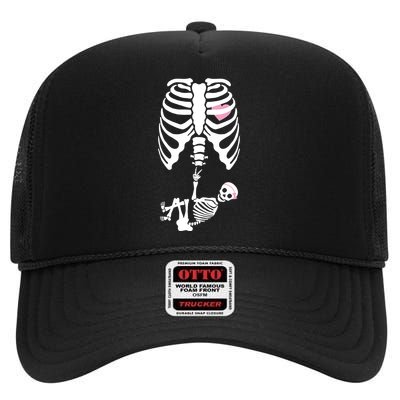 Pregnant Skeleton Baby Girl Halloween Costume High Crown Mesh Back Trucker Hat