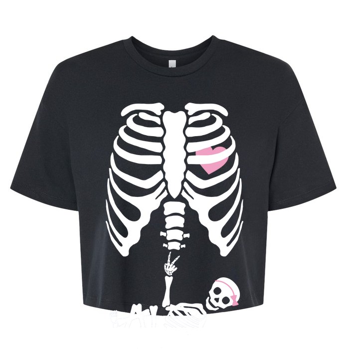 Pregnant Skeleton Baby Girl Halloween Costume Bella+Canvas Jersey Crop Tee