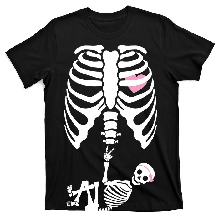 Pregnant Skeleton Baby Girl Halloween Costume T-Shirt