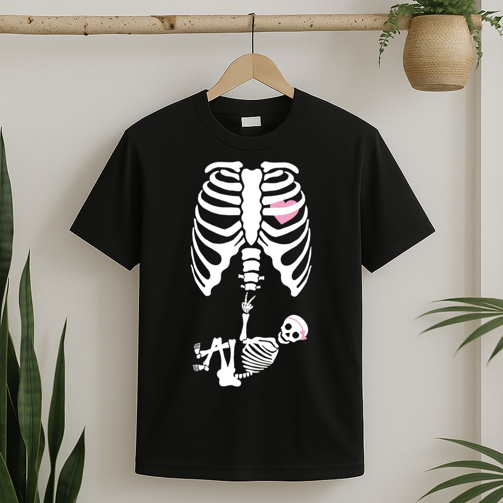 Pregnant Skeleton Baby Girl Halloween Costume T-Shirt