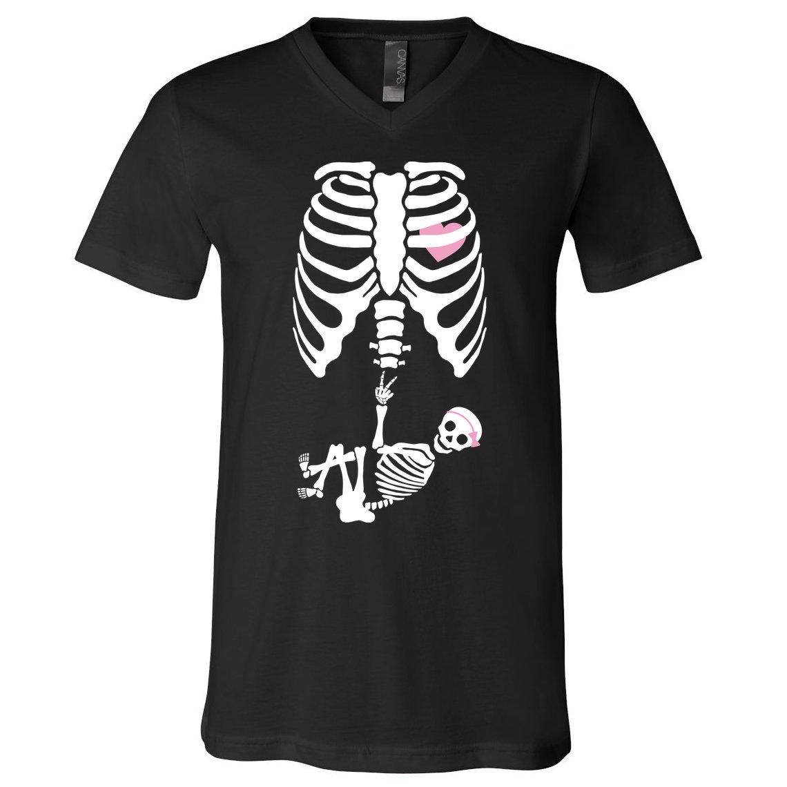 Pregnant Skeleton Baby Girl Halloween Costume V-Neck T-Shirt