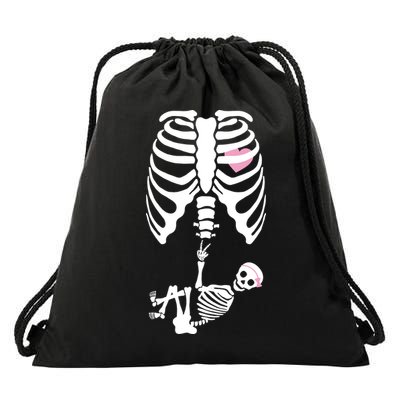 Pregnant Skeleton Baby Girl Halloween Costume Drawstring Bag