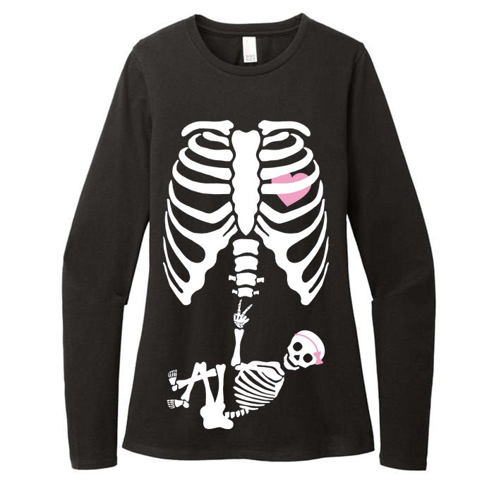 Pregnant Skeleton Baby Girl Halloween Costume Womens CVC Long Sleeve Shirt