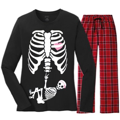 Pregnant Skeleton Baby Girl Halloween Costume Women's Long Sleeve Flannel Pajama Set 