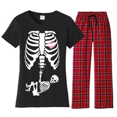 Pregnant Skeleton Baby Girl Halloween Costume Women's Flannel Pajama Set