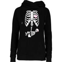 Pregnant Skeleton Baby Girl Halloween Costume Womens Funnel Neck Pullover Hood