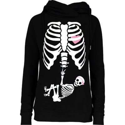 Pregnant Skeleton Baby Girl Halloween Costume Womens Funnel Neck Pullover Hood