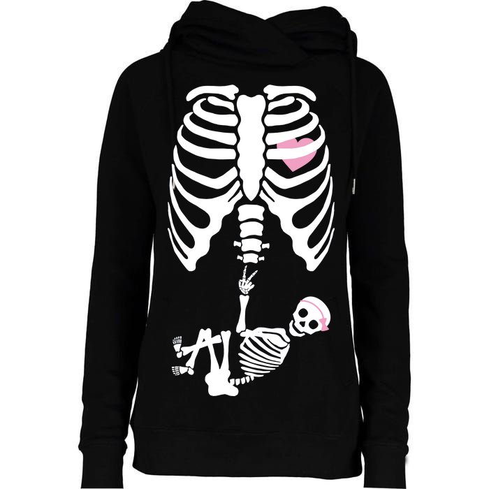 Pregnant Skeleton Baby Girl Halloween Costume Womens Funnel Neck Pullover Hood