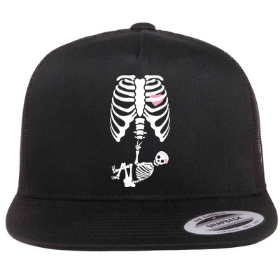 Pregnant Skeleton Baby Girl Halloween Costume Flat Bill Trucker Hat