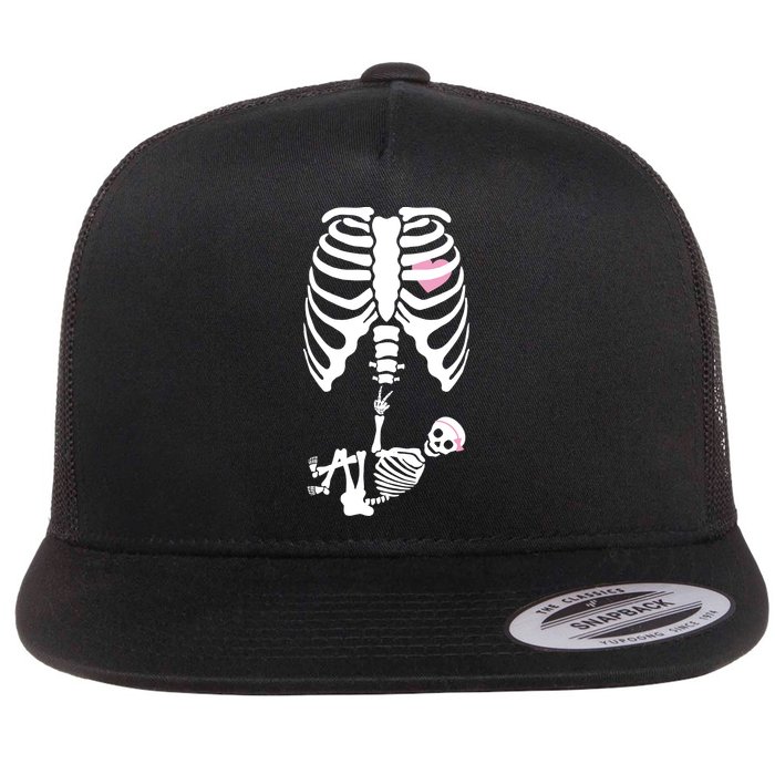 Pregnant Skeleton Baby Girl Halloween Costume Flat Bill Trucker Hat