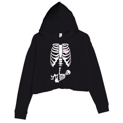 Pregnant Skeleton Baby Girl Halloween Costume Crop Fleece Hoodie