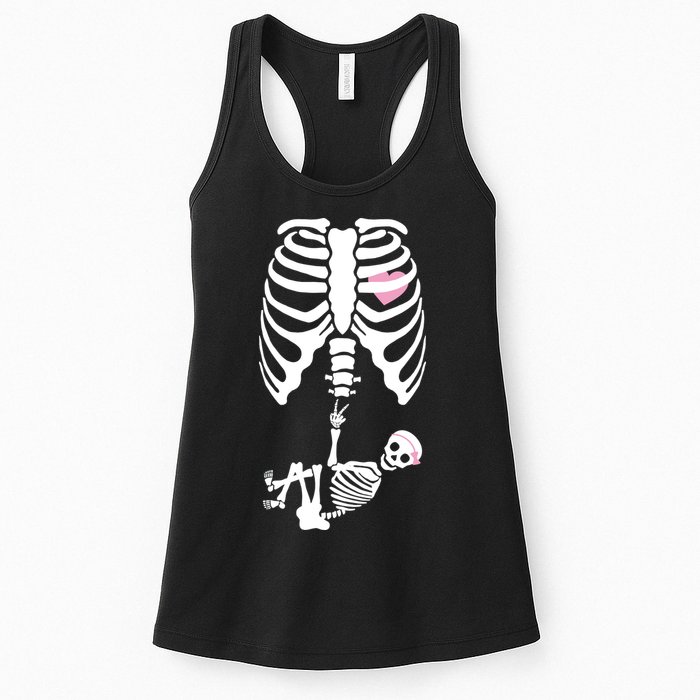 Pregnant Skeleton Baby Girl Halloween Costume Womens Tank Top