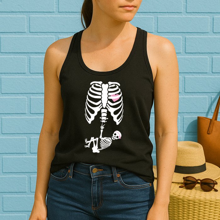 Pregnant Skeleton Baby Girl Halloween Costume Womens Tank Top
