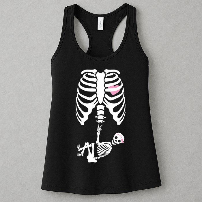 Pregnant Skeleton Baby Girl Halloween Costume Womens Tank Top