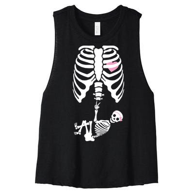 Pregnant Skeleton Baby Girl Halloween Costume Women's Racerback Cropped Tank