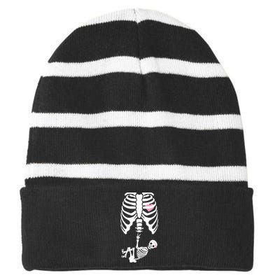 Pregnant Skeleton Baby Girl Halloween Costume Striped Beanie with Solid Band