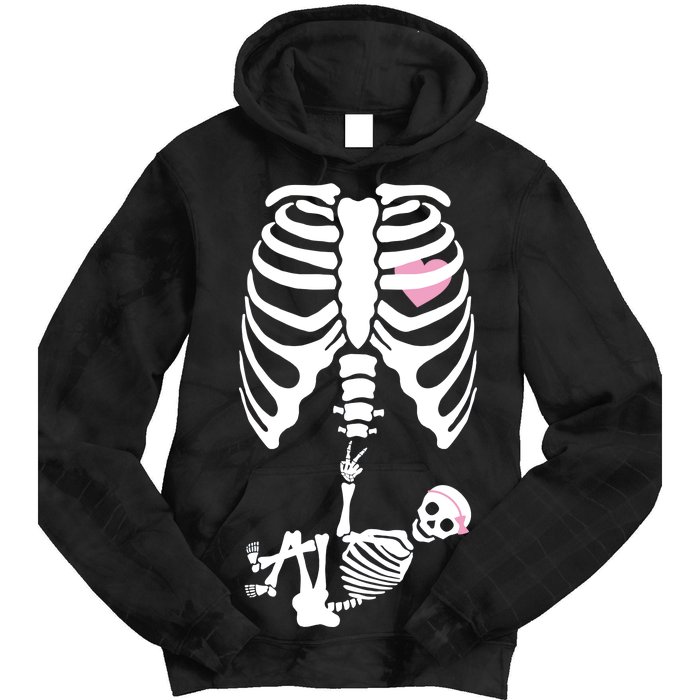 Pregnant Skeleton Baby Girl Halloween Costume Tie Dye Hoodie