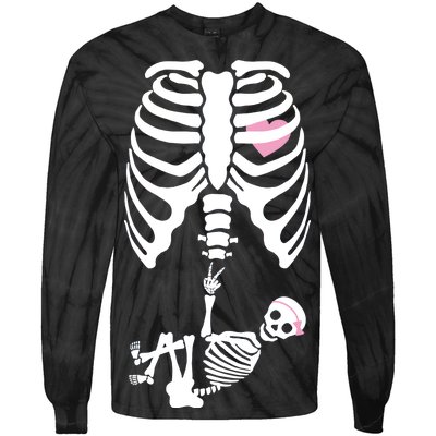 Pregnant Skeleton Baby Girl Halloween Costume Tie-Dye Long Sleeve Shirt