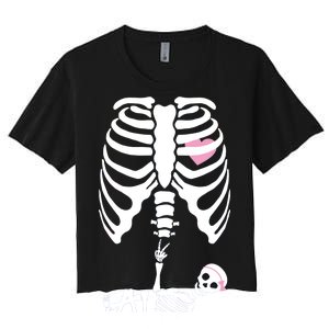 Pregnant Skeleton Baby Girl Halloween Costume Women's Crop Top Tee