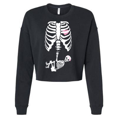 Pregnant Skeleton Baby Girl Halloween Costume Cropped Pullover Crew